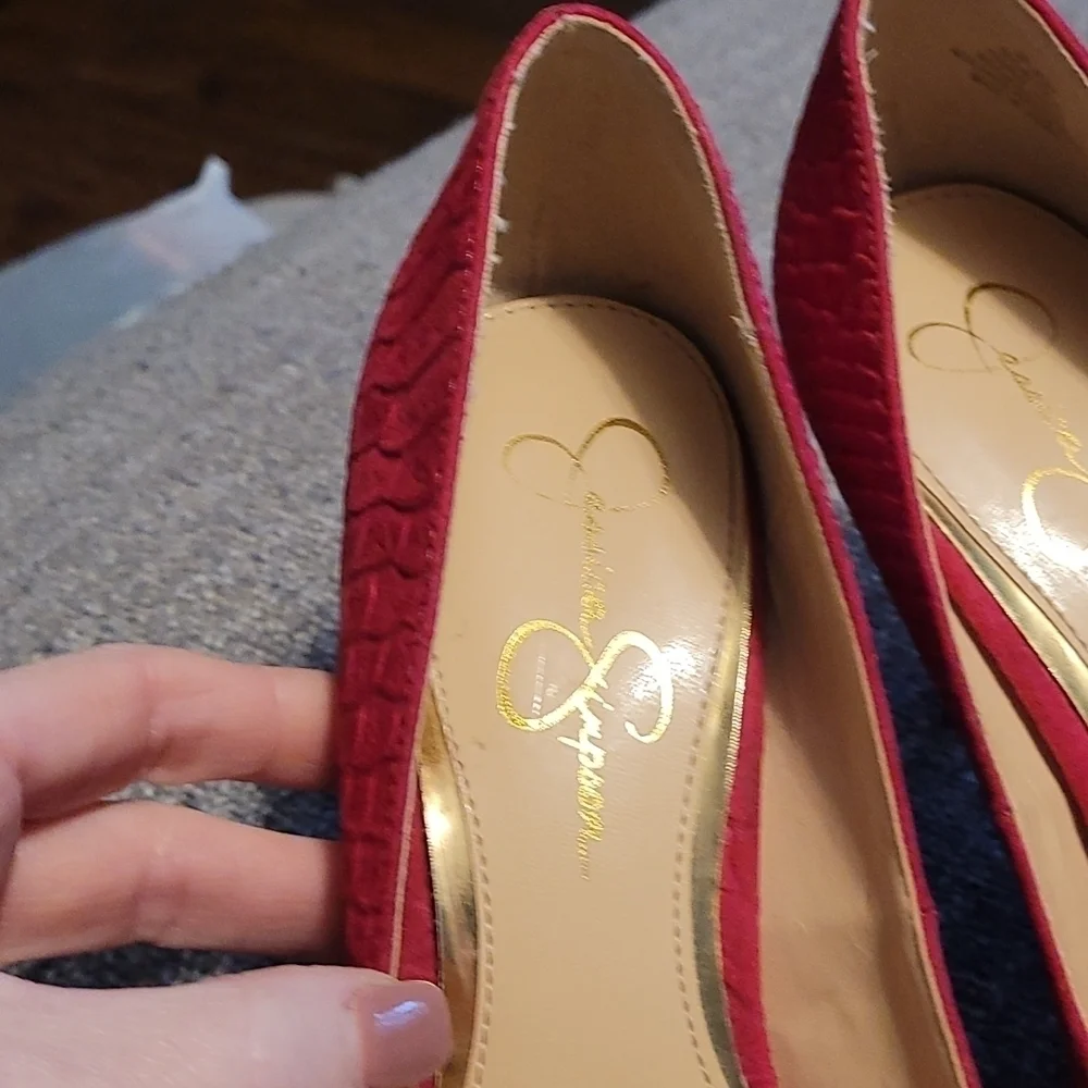 Jessica Simpson bright pink embossed reptile scale heels sz 9.5 shoes SH174